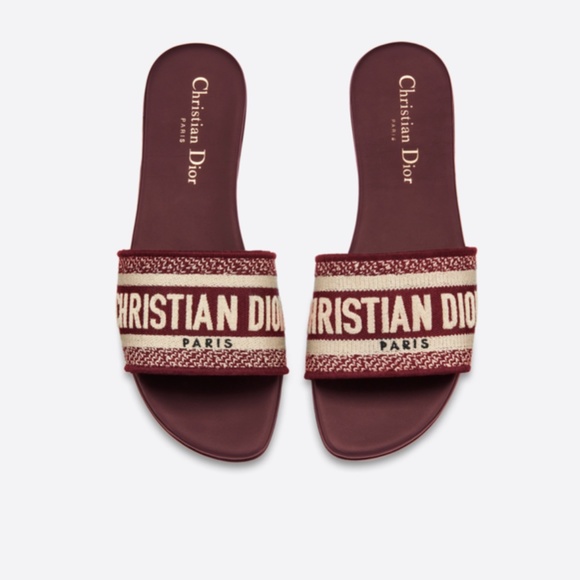 Christian Dior Shoes - Christian Dior DWAY SLIDE BURGUNDY EMBROIDERED COTTON Size 35.5 (5)